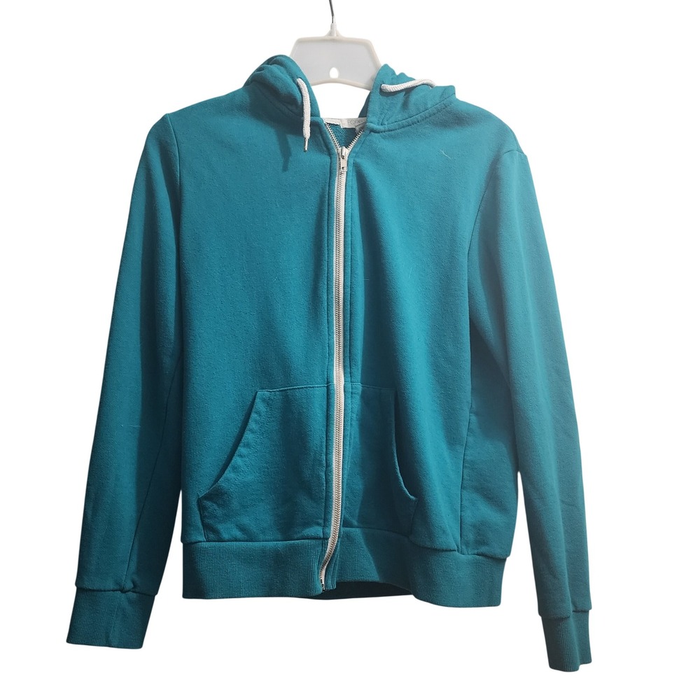 Forever 21 Teal Blue Zip Up Hoodie Sweatshirt Womens Medium